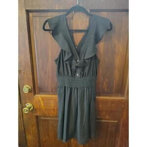 BCBGeneration Women's Black Ruffle Tuxedo Mini Dress Pearl Buttons Side Zip Sz 4